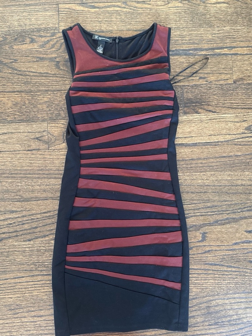 INC International Concepts Black and Burgundy Striped Bodycon Dress